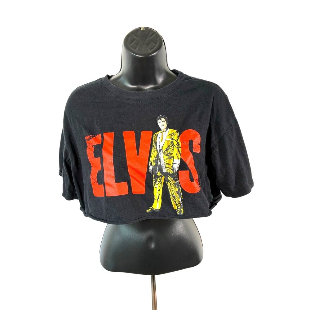 Elvis Presley Graphic Crop Top T Shirt Black Gold Suit